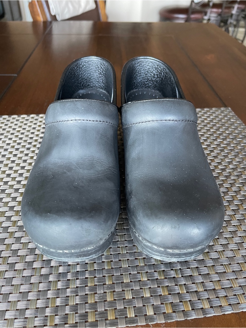 Dansko Black Leather Slip-On Clogs